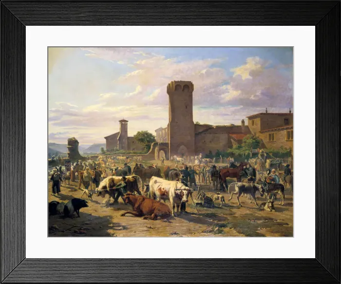 Framed Print : Livestock Market in L Arbresle, France, mid-late 19th century. Artist: JB Louis Guy Framed Print : Livestock Market in L Arbresle, France, mid-late 19th century. Artist: JB Louis Guy