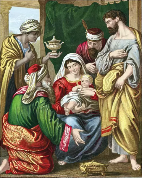 The Magi presenting their gifts to the infant Jesus, c1860