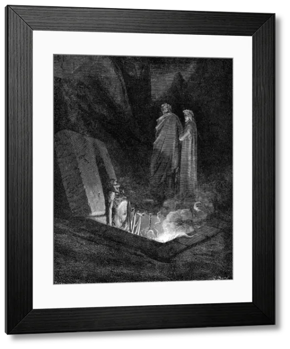 Framed Print : Dante and Virgil looking into the inferno, 1863. Artist: Gustave Dore Framed Print : Dante and Virgil looking into the inferno, 1863. Artist: Gustave Dore