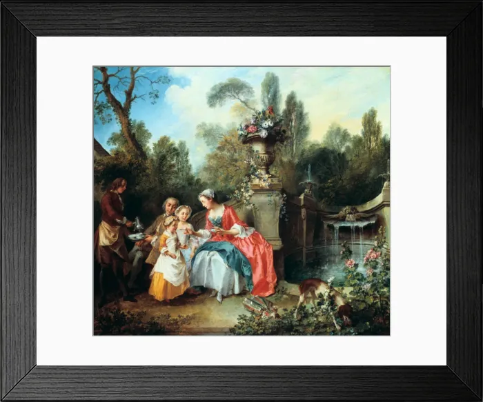 Framed Print : A Lady in a Garden taking Coffee with some Children, probably 1742. Artist: Nicolas Lancret