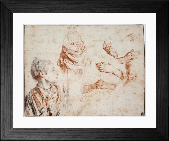 Framed Print : Study, 1716-1718. Artist: Jean-Antoine Watteau Framed Print : Study, 1716-1718. Artist: Jean-Antoine Watteau