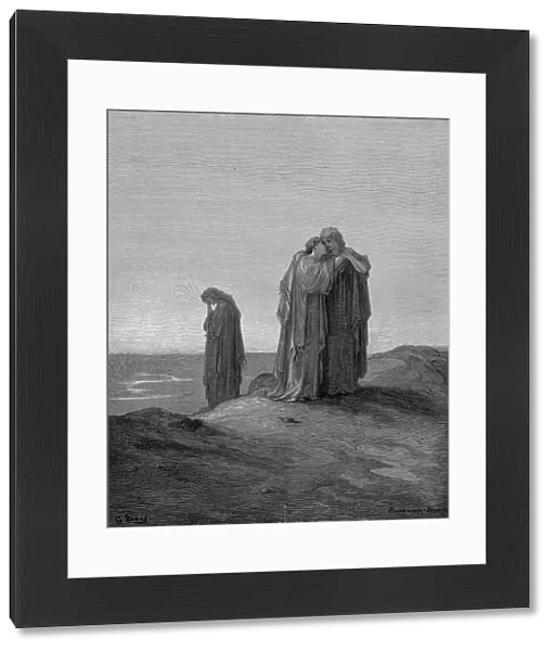 Ruth embracing her mother-in-law Naomi and promising to stay with her now they are bereaved, 1866. Artist: Gustave Dore