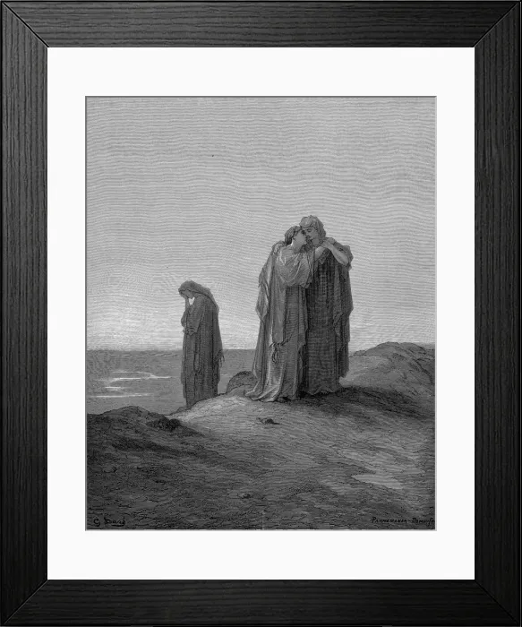 Framed Print : Ruth embracing her mother-in-law Naomi and promising to stay with her now they are bereaved, 1866. Artist: Gustave Dore Framed Print : Ruth embracing her mother-in-law Naomi and promising to stay with her now they are bereaved, 1866. Artist: Gustave Dore
