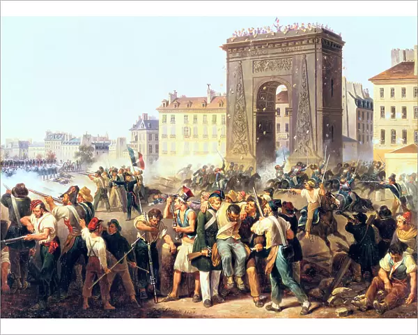 Battle at the Porte St Denis, 28th July, 1830, Paris. Artist: Hippolyte Lecomte