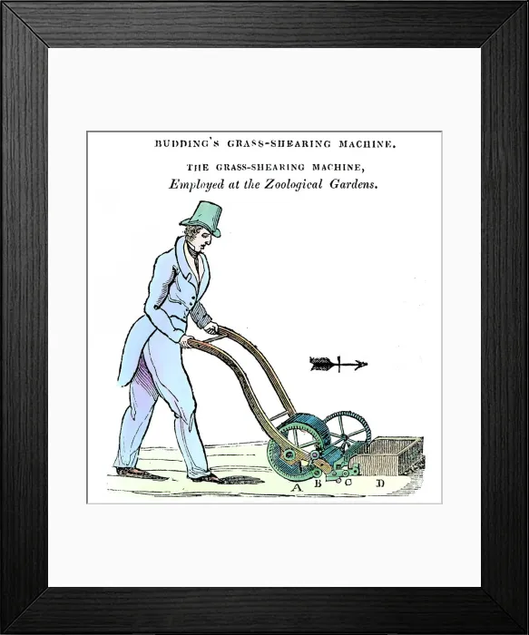 Framed Print : Buddings Grass-shearing Machine, c1832 Framed Print : Buddings Grass-shearing Machine, c1832