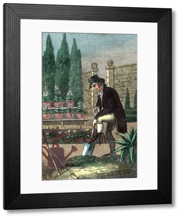 Framed Print : A gardener digging with a spade, 1821 Framed Print : A gardener digging with a spade, 1821