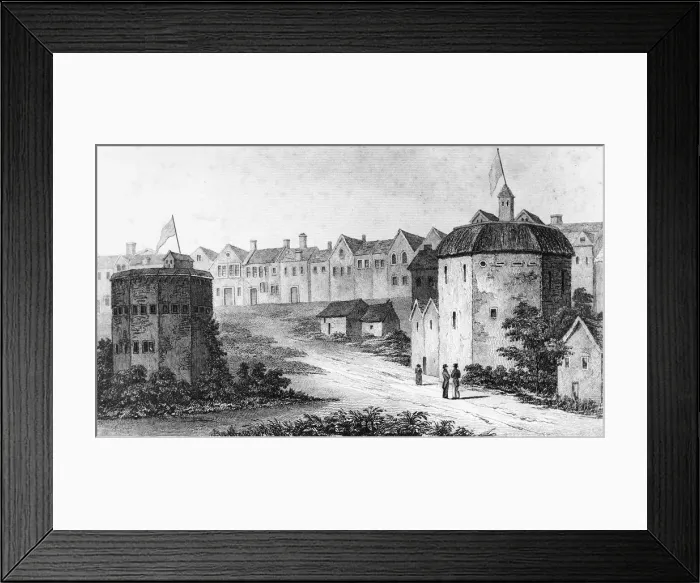 Framed Print : Globe Theatre, Bankside, Southwark (right) and the Bear Garden, c1597 (1825) Framed Print : Globe Theatre, Bankside, Southwark (right) and the Bear Garden, c1597 (1825)