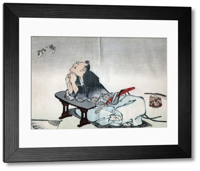 Framed Print : A philosopher watching a pair of butterflies, 1814-1819. Artist: Hokusai Framed Print : A philosopher watching a pair of butterflies, 1814-1819. Artist: Hokusai