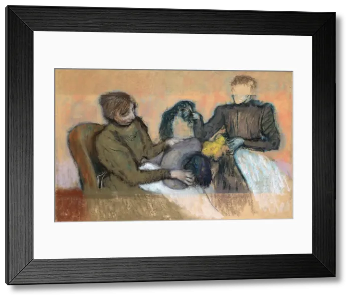 Framed Print : Milliner Furnishing a Hat, 1898. Artist: Edgar Degas Framed Print : Milliner Furnishing a Hat, 1898. Artist: Edgar Degas