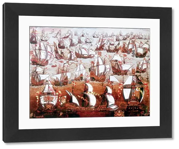 The Spanish Armada which threatened England in July 1588