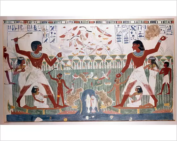 Ancient Egyptians hunting wildfowl with throwing sticks