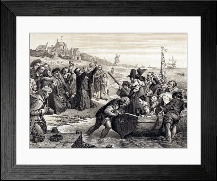 Framed Print : The Pilgrim Fathers leaving Delft Haven on their voyage to America, July 1620 (1878) Framed Print : The Pilgrim Fathers leaving Delft Haven on their voyage to America, July 1620 (1878)