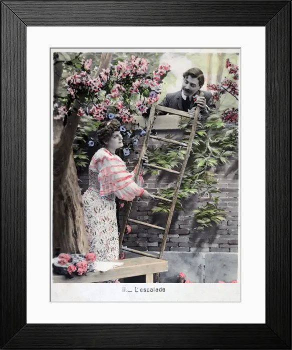 Framed Print : The Climbing, vintage French postcard, c1900 Framed Print : The Climbing, vintage French postcard, c1900
