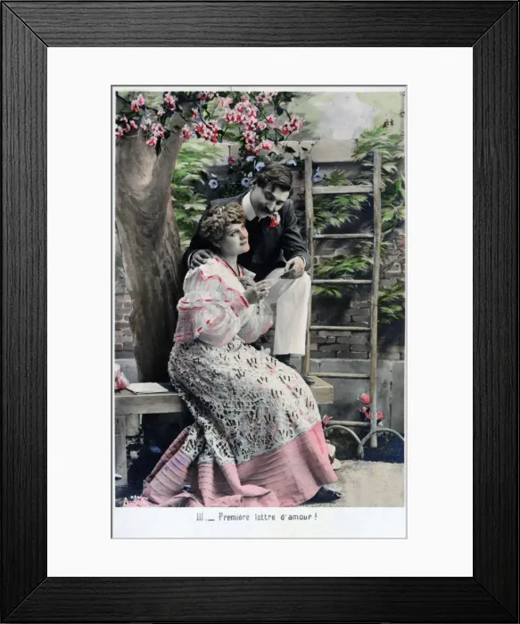 Framed Print : Premiere Love Letter, vintage French postcard, c1900 Framed Print : Premiere Love Letter, vintage French postcard, c1900