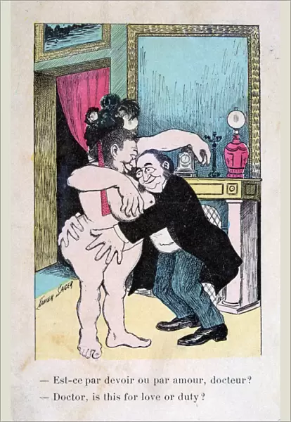 Doctor, is this for love or duty?, Vintage French postcard, c1900