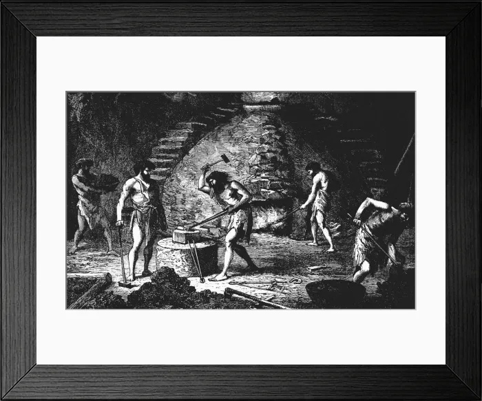 Framed Print : Artists reconstruction of a late Iron Age forge, 1890 Framed Print : Artists reconstruction of a late Iron Age forge, 1890