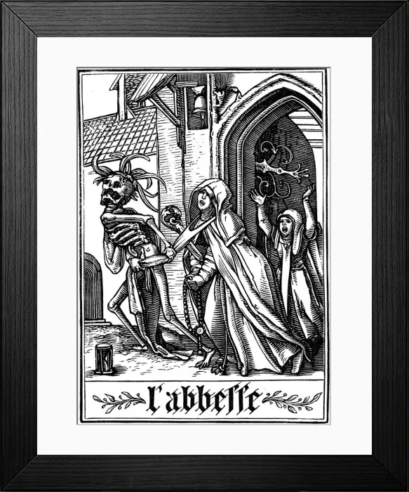 Framed Print : The Abbess visited by Death, 1538. Artist: Hans Holbein the Younger Framed Print : The Abbess visited by Death, 1538. Artist: Hans Holbein the Younger
