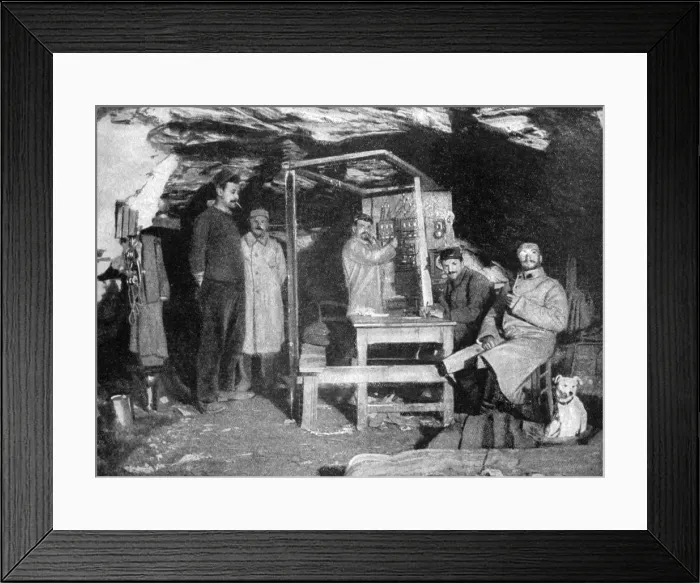 Framed Print : A French telephone post in a cave, France, World War I, 1915 Framed Print : A French telephone post in a cave, France, World War I, 1915