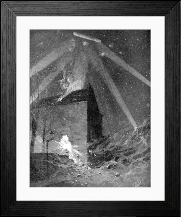 Framed Print : Zeppelin attack on the suburbs of Paris, World War I, 1915 Framed Print : Zeppelin attack on the suburbs of Paris, World War I, 1915