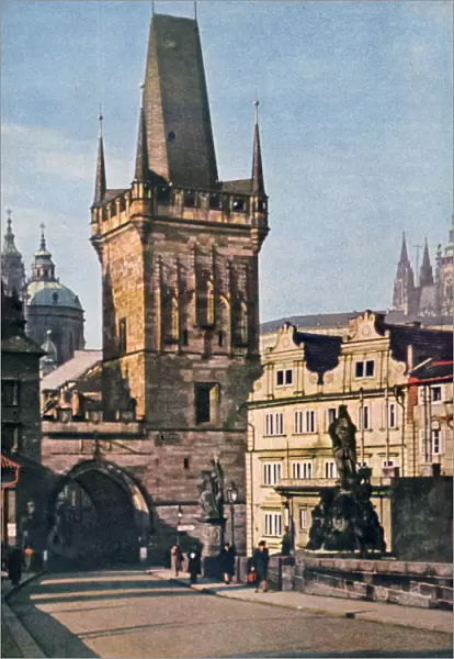 The Old Town end of the King Charles bridge, Prague, Czech Republic, 1943