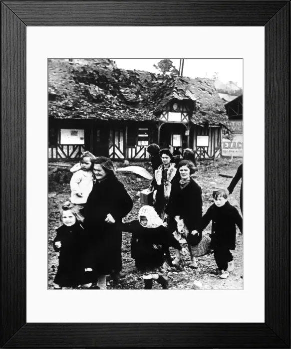 Framed Print : Families leaving their village bombarded during the Normandy landings, France, 1944 Framed Print : Families leaving their village bombarded during the Normandy landings, France, 1944