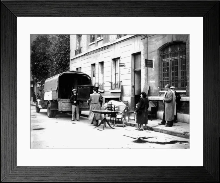 Framed Print : Delivery of furniture confiscated from Jews to victims of RAF bombing, Paris, April 1942 Framed Print : Delivery of furniture confiscated from Jews to victims of RAF bombing, Paris, April 1942