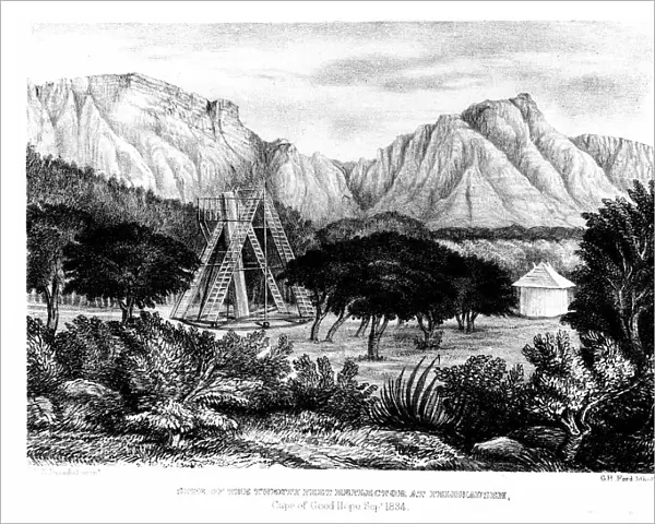 William Herschels 20ft telescope erected at Feldhausen, Cape of Good Hope, 1834-1838 (1847). Artist: G H Ford