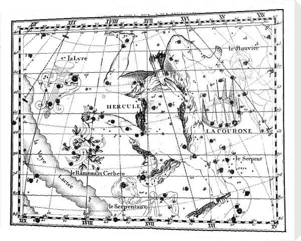 Astronomical map, centred on the constellation of Hercules, 1775. Artist: Jean Fortin