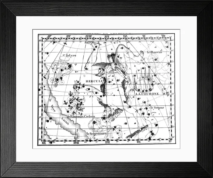 Framed Print : Astronomical map, centred on the constellation of Hercules, 1775. Artist: Jean Fortin Framed Print : Astronomical map, centred on the constellation of Hercules, 1775. Artist: Jean Fortin