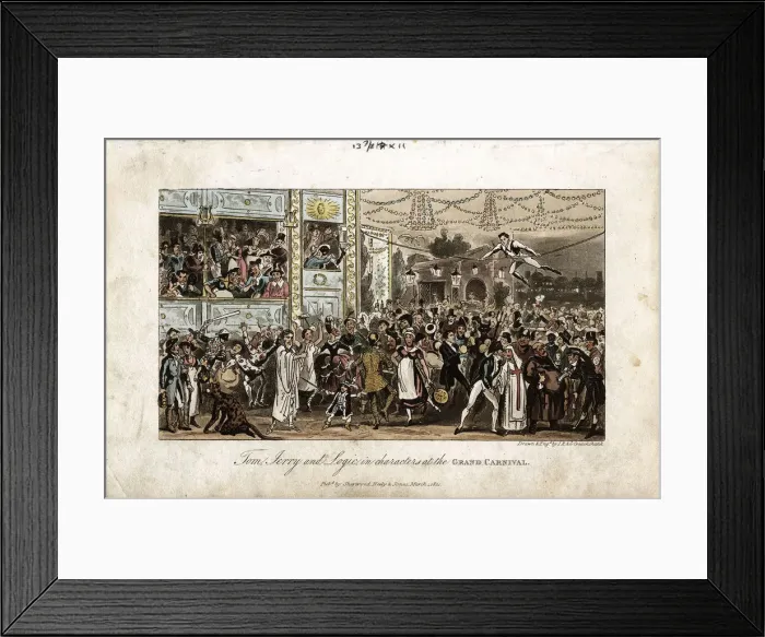 Framed Print : Tom, Jerry and Logic at the Grand Carnival, 1821. Artist: George Cruikshank Framed Print : Tom, Jerry and Logic at the Grand Carnival, 1821. Artist: George Cruikshank