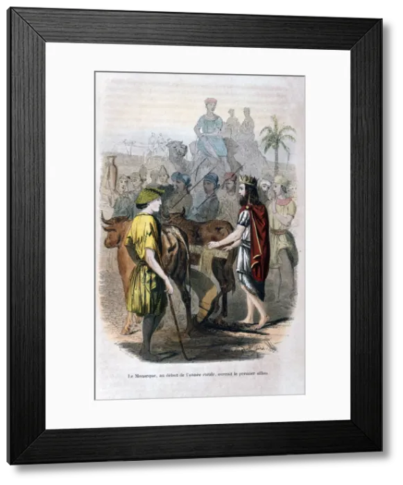 Framed Print : The Monarch, at the Beginning of the Rural Year, Opened the First Furrow, 1847. Artist: Jean Adolphe Beauce Framed Print : The Monarch, at the Beginning of the Rural Year, Opened the First Furrow, 1847. Artist: Jean Adolphe Beauce
