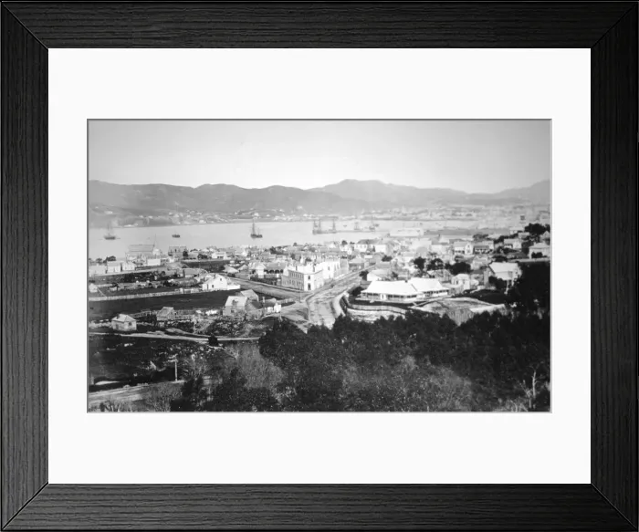 Framed Print : Lambton Harbour and Queens Wharf, Wellington, New Zealand, 1870. Artist: James Bragge