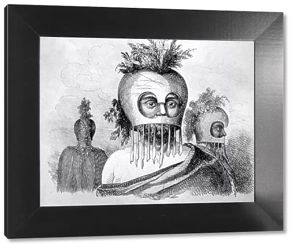 Hawaiian Man Wearing a Gourd Mask, 18th century. Artist: John Webber