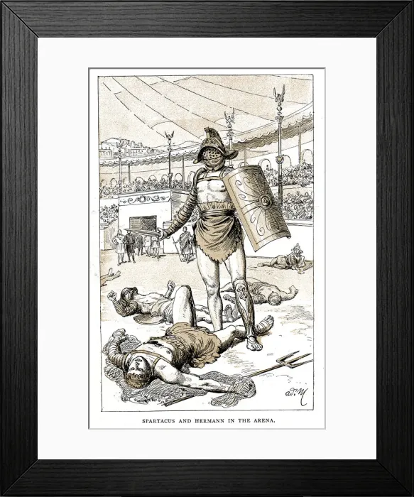 Framed Print : Spartacus and Hermann in the Arena, late 19th century Framed Print : Spartacus and Hermann in the Arena, late 19th century
