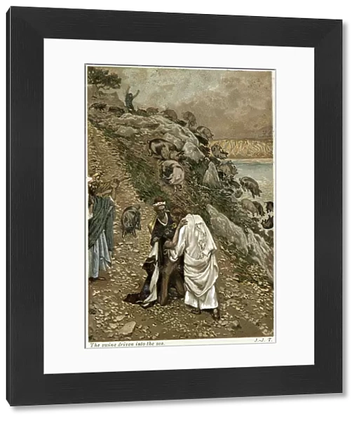 Jesus casting devils out of a kneeling man, c1890