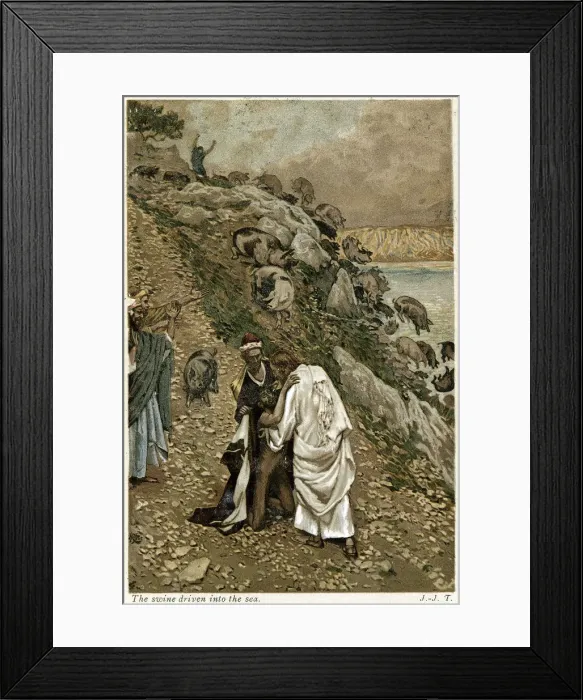 Framed Print : Jesus casting devils out of a kneeling man, c1890 Framed Print : Jesus casting devils out of a kneeling man, c1890