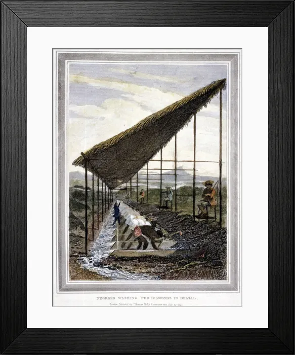 Framed Print : Negro slaves washing for diamonds watched over by supervisors with whips, Brazil, 1815 Framed Print : Negro slaves washing for diamonds watched over by supervisors with whips, Brazil, 1815