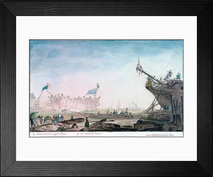 Framed Print : Launching a Ship at Brest, c1750-1810. Artist: Nicolas Marie Ozanne Framed Print : Launching a Ship at Brest, c1750-1810. Artist: Nicolas Marie Ozanne