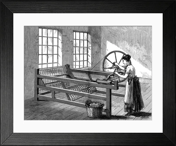 Framed Print : Woman using a Spinning Jenny, c1880 Framed Print : Woman using a Spinning Jenny, c1880