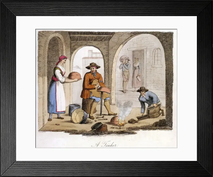 Framed Print : Itinerant tinker and his boy assistant, Piemonte (Piedmont) region, north-west Italy, 1825