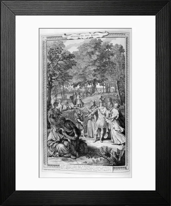Framed Print : Dialogues of the Dead, 1728. Artist: Bernard Picart Framed Print : Dialogues of the Dead, 1728. Artist: Bernard Picart