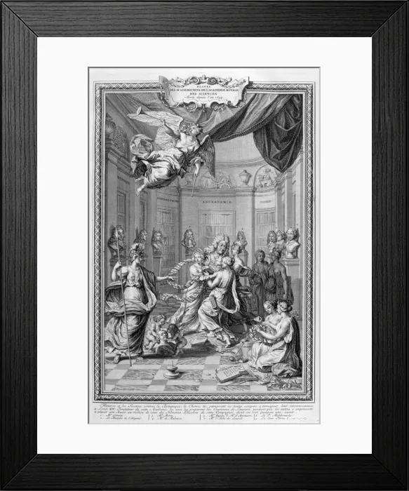 Framed Print : Praise of Academiciens of the Royal Academy of Science... 1728. Artist: Bernard Picart Framed Print : Praise of Academiciens of the Royal Academy of Science... 1728. Artist: Bernard Picart