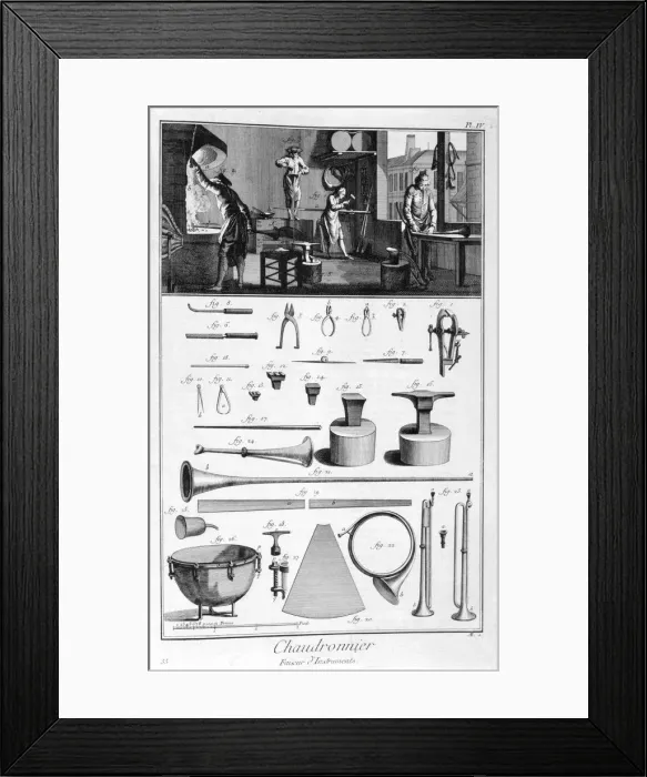 Framed Print : Interior of a Ironmongers, and plans of instruments, 1751-1777. Artist: Denis Diderot Framed Print : Interior of a Ironmongers, and plans of instruments, 1751-1777. Artist: Denis Diderot