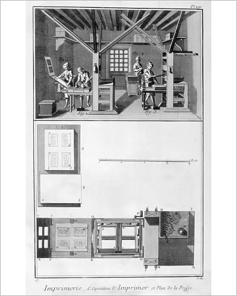 Interior of a Printing Works and Plan of a Press, 1751-1777