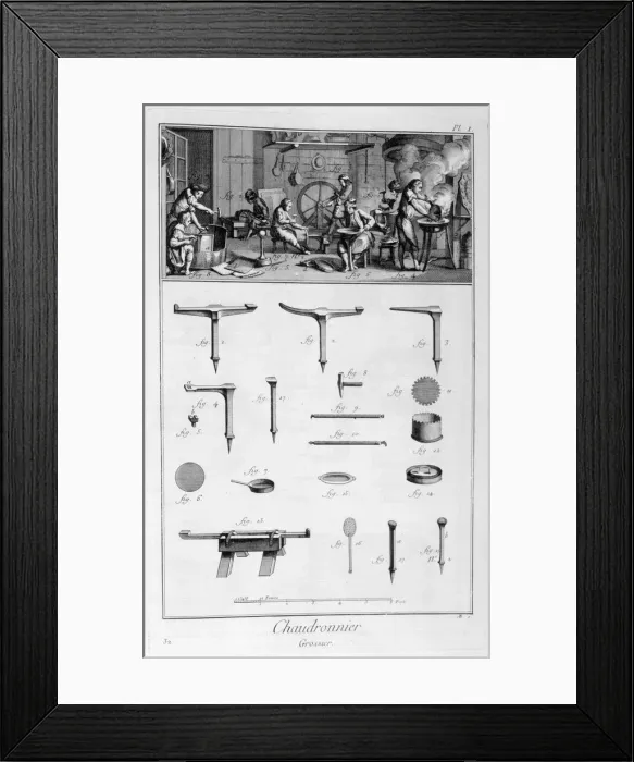 Framed Print : Interior of a Ironmongers, and plans of instruments, 1751-1777. Artist: Denis Diderot Framed Print : Interior of a Ironmongers, and plans of instruments, 1751-1777. Artist: Denis Diderot