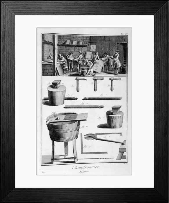 Framed Print : Interior of a Ironmongers, and plans of instruments, 1751-1777. Artist: Denis Diderot Framed Print : Interior of a Ironmongers, and plans of instruments, 1751-1777. Artist: Denis Diderot