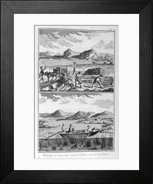 Framed Print : Forging mills, transport to the mine, 1751-1777 Framed Print : Forging mills, transport to the mine, 1751-1777