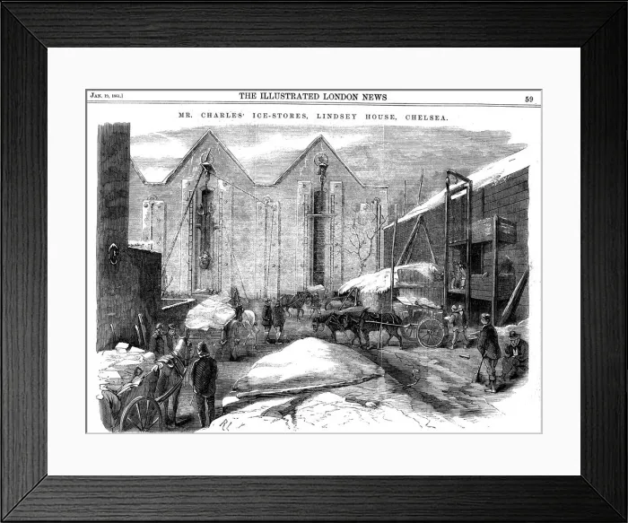 Framed Print : Storing ice in insulated sheds at Charless Ice Store, Chelsea, London, 1861 Framed Print : Storing ice in insulated sheds at Charless Ice Store, Chelsea, London, 1861