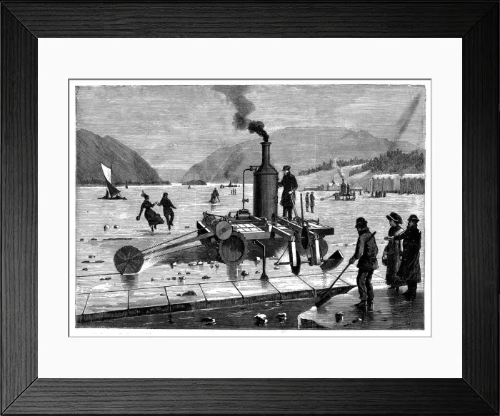 Framed Print : Cutting ice on the St Lawrence river, Canada, using a steam-powered saw, 1894 Framed Print : Cutting ice on the St Lawrence river, Canada, using a steam-powered saw, 1894