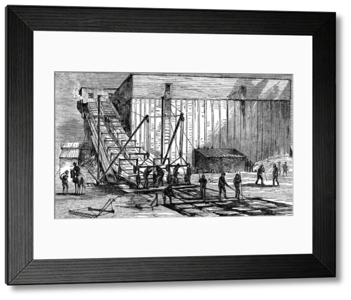 Framed Print : Steam-powered ice elevator, Hudson River near New York, USA, 1875 Framed Print : Steam-powered ice elevator, Hudson River near New York, USA, 1875